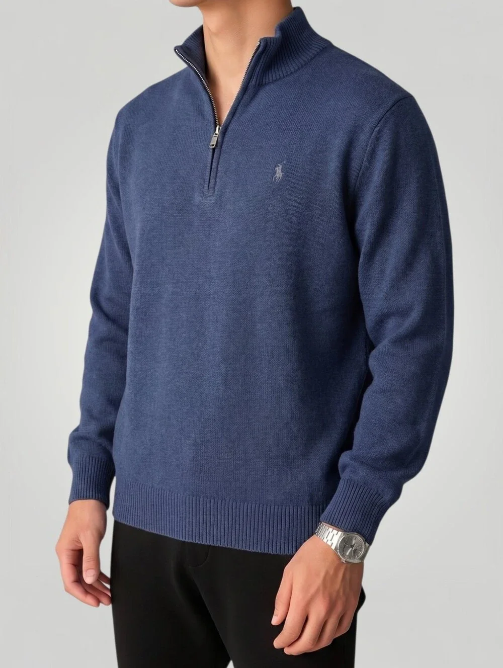 Polo Ralph Lauren Merino Wool Quarter Zip Sweater Navy Italian Yarn Mens Large